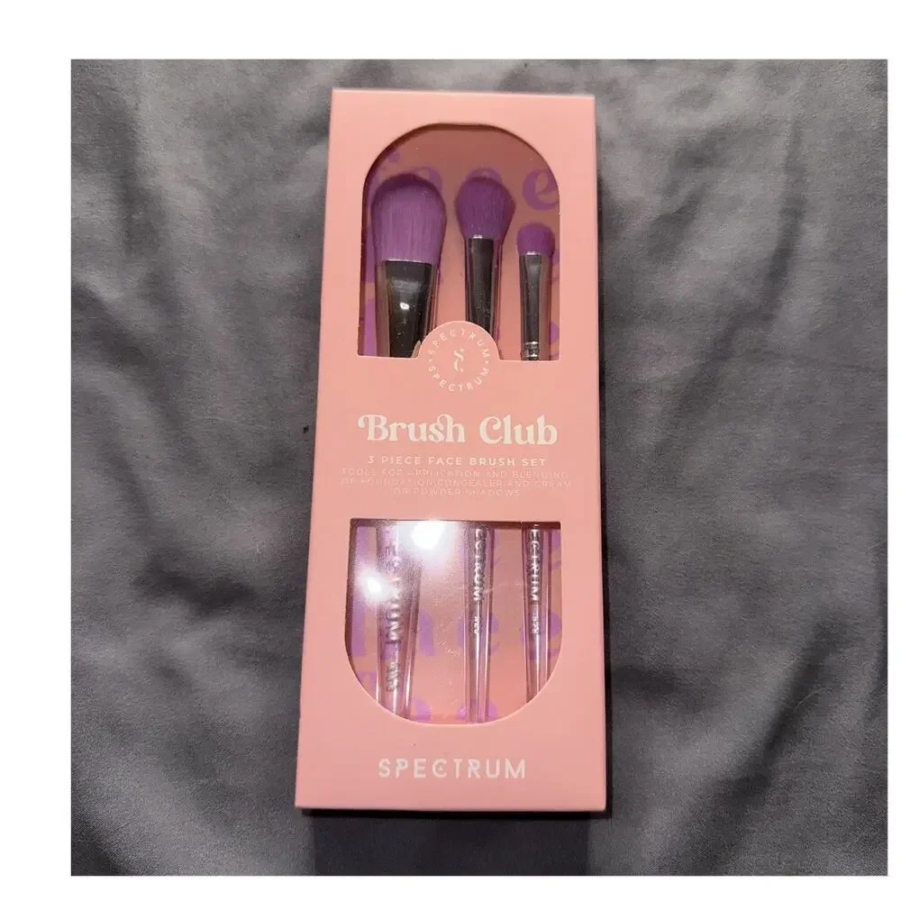 Spectrum Brush Club Professional Face Brush Set Purple Oval Mini Flat Fluffy
